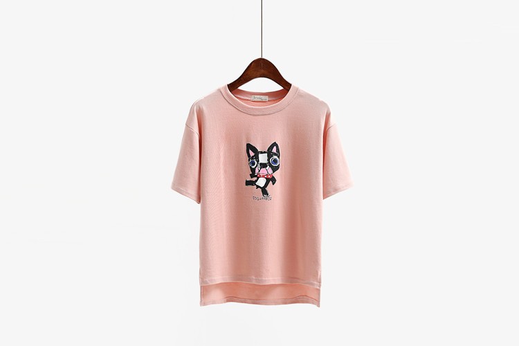 スタイリッシュな女の子ピンク動物パターンtシャツ女性クルーネックtシャツトップ-Tシャツ問屋・仕入れ・卸・卸売り