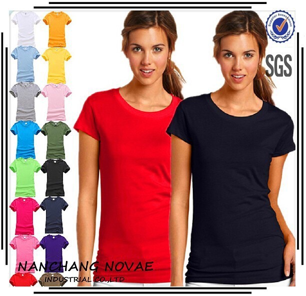 ラウンドネックブランク無地半袖女性の綿のt- シャツ-Tシャツ問屋・仕入れ・卸・卸売り