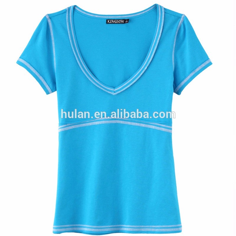 2016ホット販売女性vネック半袖ルーズ無地カラーtシャツ-Tシャツ問屋・仕入れ・卸・卸売り