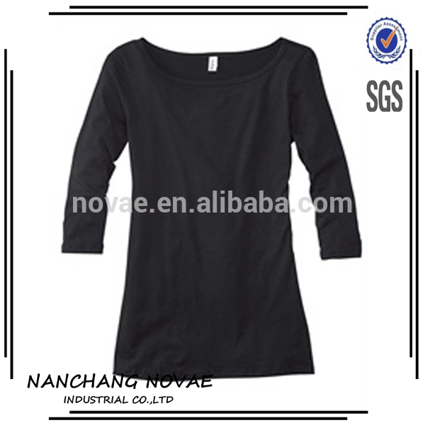 女性の綿とスパンデックス1/2スクープネックスリーブシャツ-Tシャツ問屋・仕入れ・卸・卸売り