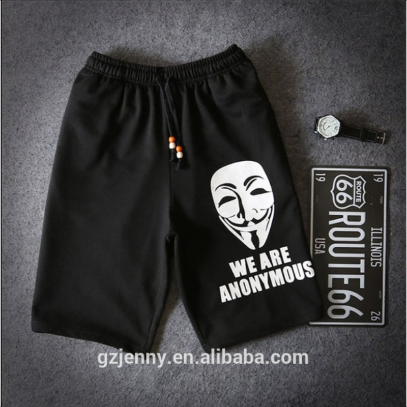 男性ブラックショーツ白笑顔マスク印刷テリー短いショーツ-ショーツ問屋・仕入れ・卸・卸売り