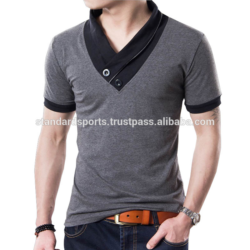 新しい-メンズ-夏のレジャーのt-シャツのファッションのスリム-半袖- v-ネック- t標準スポーツ-Tシャツ問屋・仕入れ・卸・卸売り