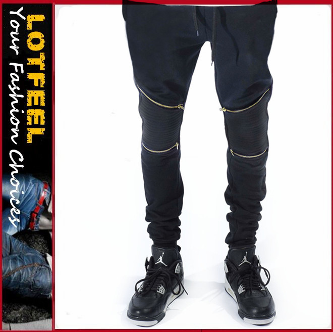 バイカー黒ジップジョガーモトジョガーの男のズボンのズボンの体操パンツ( lotbike072)-ジーンズ問屋・仕入れ・卸・卸売り