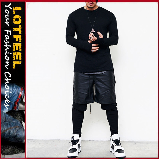 トリプルレイヤーレザーショートlegginsダブダブスウェットパンツ( lotg222)-ジーンズ問屋・仕入れ・卸・卸売り