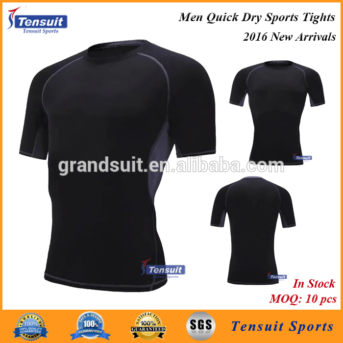 在庫ロットアイテム男性スポーツタイツ熱い販売ポリエステル品質トップスtシャツアパレル用卸売-Tシャツ問屋・仕入れ・卸・卸売り