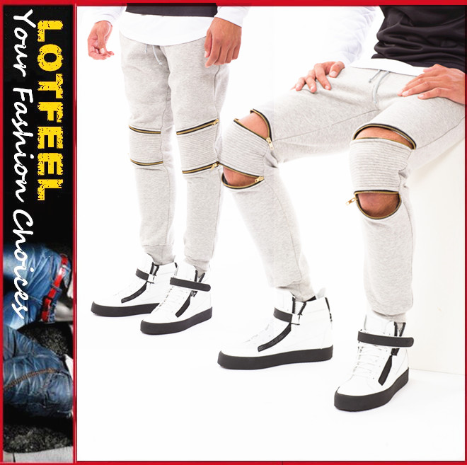 上にジッパーをゴールドkneepadsバイカースエットパンツ( lotjo001)-ジーンズ問屋・仕入れ・卸・卸売り