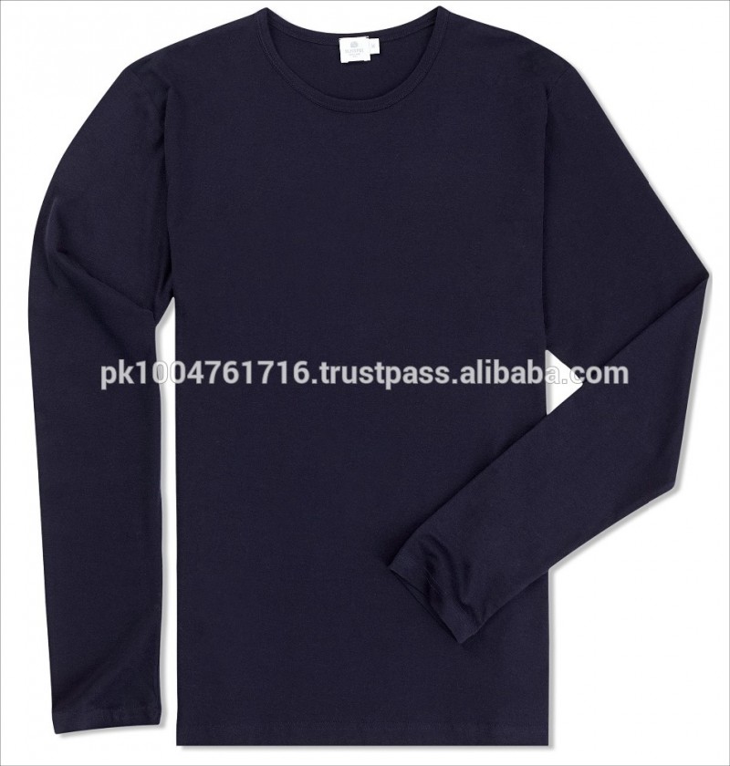メンズtシャツロングスリーブグレー・ブルー。 綿100％。 カスタマイズt- シャツ。-Tシャツ問屋・仕入れ・卸・卸売り