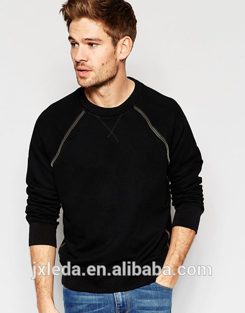 ラグランジップディテールスウェット、黒スウェットシャツ男性、綿sfabric weatshirt-トレーナー、パーカー問屋・仕入れ・卸・卸売り