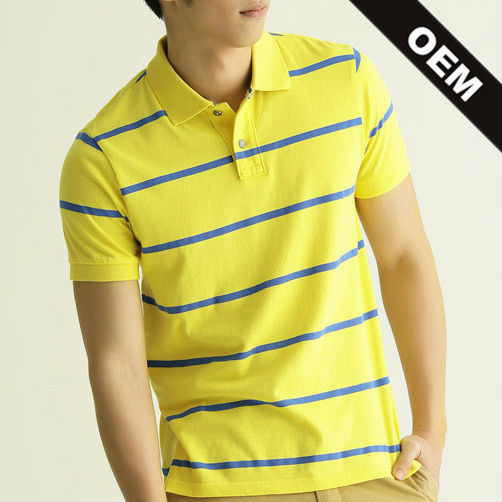 最新のファッションポロ2013100％黄色の縞模様の綿メンズポロ-Tシャツ問屋・仕入れ・卸・卸売り