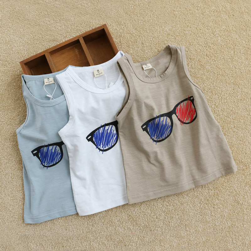 S64350Aかわいいノースリーブサングラスパターン男の子ベスト-キッズ服　ベスト問屋・仕入れ・卸・卸売り