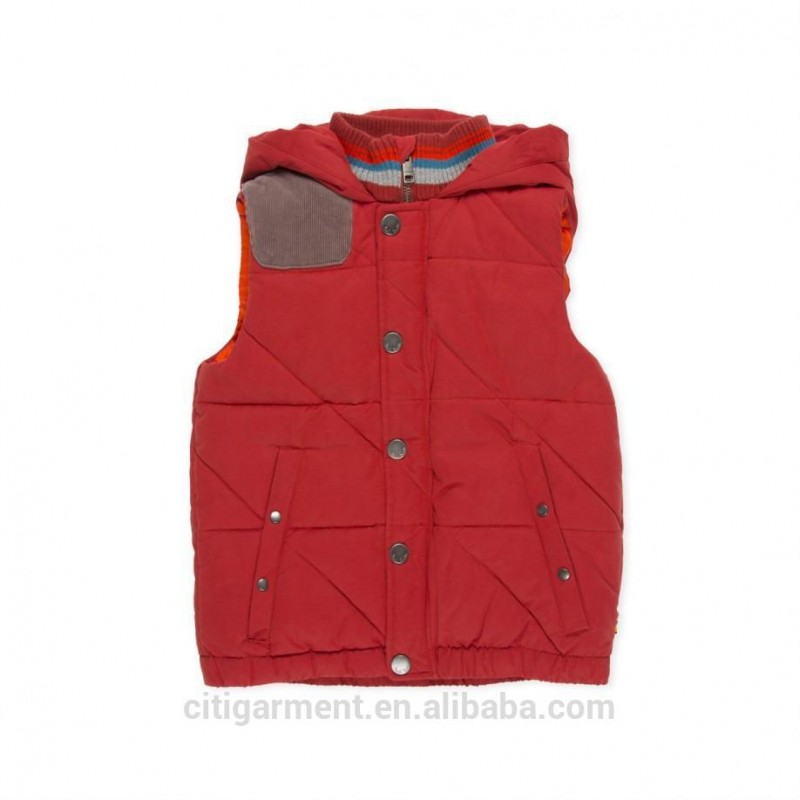 子供/子供男子7- 10年赤パディングgiletフード付き-キッズ服　ベスト問屋・仕入れ・卸・卸売り