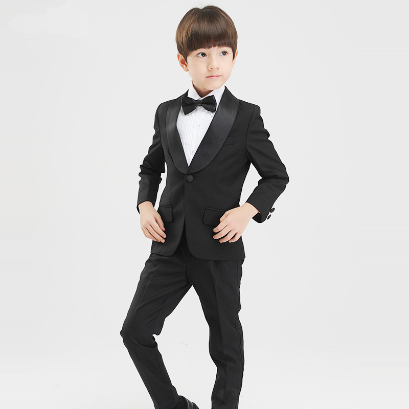 高品質クラシックス ショール襟男の子スーツ学童黒と白スーツ 4 ピース-スーツ、タキシード問屋・仕入れ・卸・卸売り