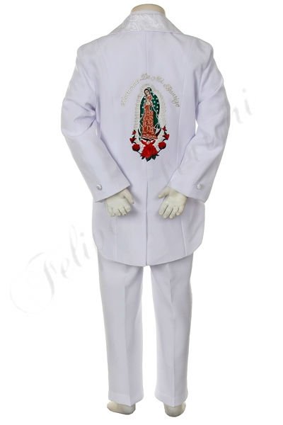 BTC11 White Child Boy Kid Formal wear Christening Baptism Ceremony Jacquard Guadalupe Embroidery 5pc Suit Tuxedo 5 6 7-スーツ、タキシード問屋・仕入れ・卸・卸売り