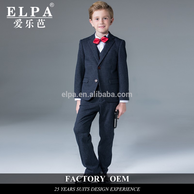 Elpaファンシー子供服男の子テーラーメイドダークブルーストライプニット卸売3ピース子供スーツ-スーツ、タキシード問屋・仕入れ・卸・卸売り