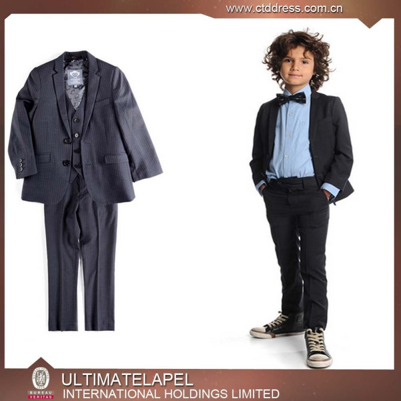 新しい高品質の100％2015arrvingウール黒ストライプ男の子のスーツ-スーツ、タキシード問屋・仕入れ・卸・卸売り