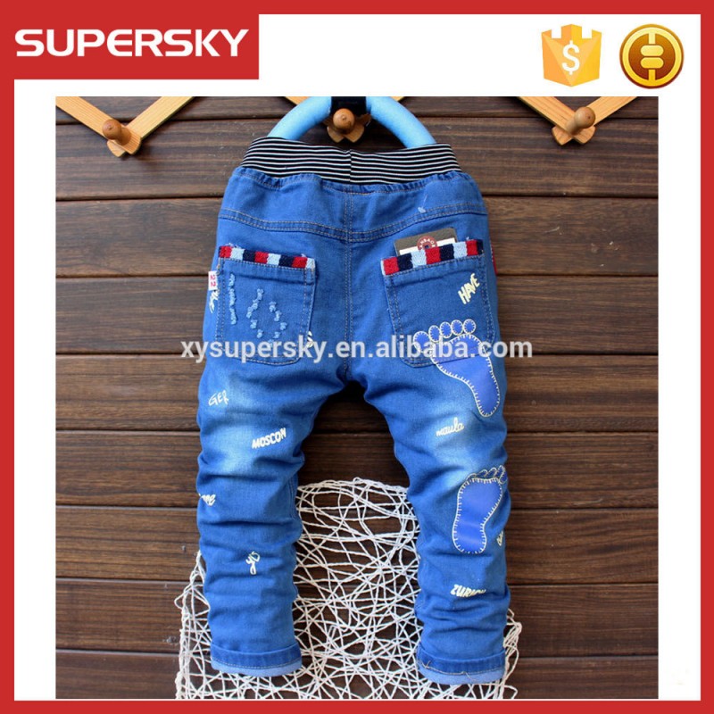 JE01リトルフィートプリント男の子ジーンズでポケットパッチワークスタイル良い品質低価格-キッズ服　ジーンズ問屋・仕入れ・卸・卸売り