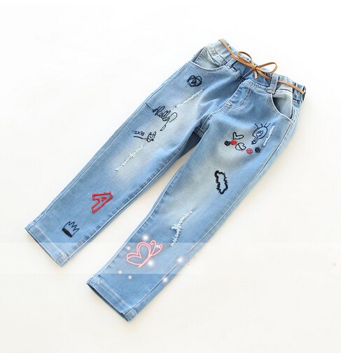 最高品質の子供の女の子の綿素材刺繍のジーンズパンツ-キッズ服　ジーンズ問屋・仕入れ・卸・卸売り