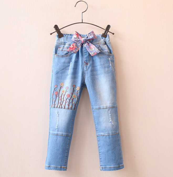不規則なデザイン女の子洗浄ジーンズ-キッズ服　ジーンズ問屋・仕入れ・卸・卸売り