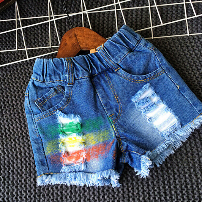 最新のファッション夏の短いジーンズのための男の子でカラー&破れ-キッズ服　ジーンズ問屋・仕入れ・卸・卸売り