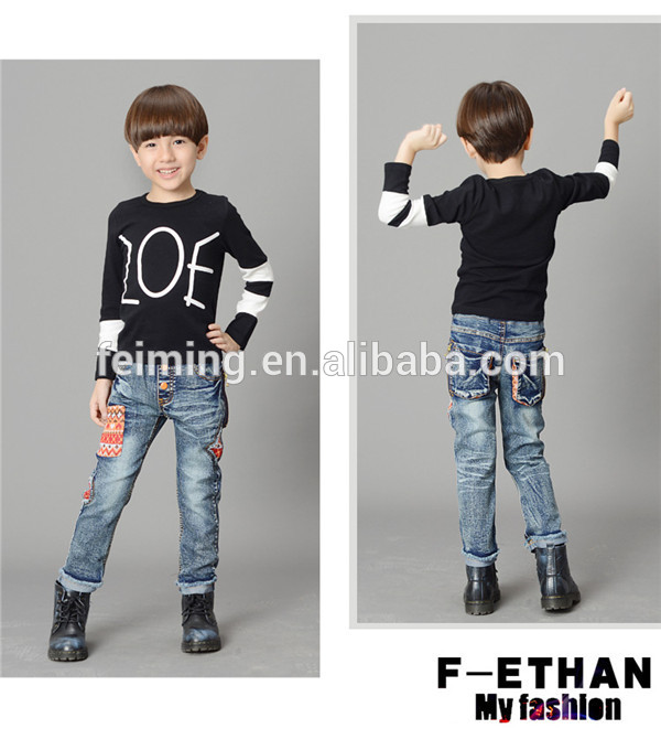 最新のデザイン2015! 派手な子供の赤ちゃんの男の子の長いジーンズパンツ、 男子長いジーンズ秋ファッションジーンズ-キッズ服　ジーンズ問屋・仕入れ・卸・卸売り