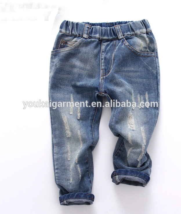 新しいファッションリトル男の子デニムジーンズ100%コットン子供リッピング子供ジーンズ-キッズ服　ジーンズ問屋・仕入れ・卸・卸売り