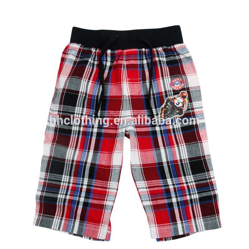 (d3735) brbw男子格子縞の夏のショートパンツ付き調節可能なウエストバンド卸売織カーゴショーツ-キッズ服　半ズボン問屋・仕入れ・卸・卸売り