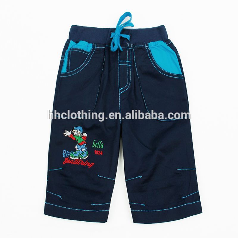 (d3819) ネイビー夏の衣装男の子新鮮な在庫wholeasleスケートボーダー刺繍カーゴパンツ詳細-キッズ服　半ズボン問屋・仕入れ・卸・卸売り