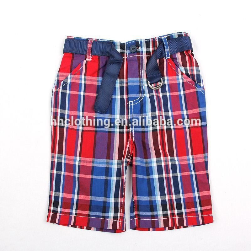 (d2852) ネイビー/red/white18m-6y熱い販売の不織布パンツバミューダの幼児の男の子のビーチ格子縞のベルト付きカーゴパンツ-キッズ服　半ズボン問屋・仕入れ・卸・卸売り