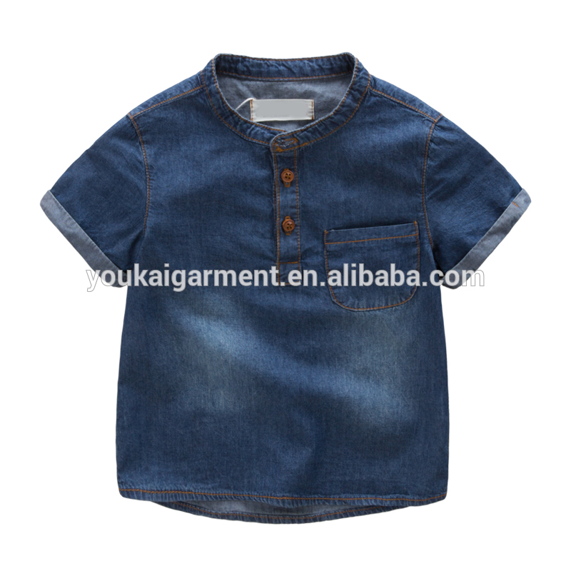 ファンキーベビーファッション服子供ピュアカラーコットンデニム子供ジーンズ半袖シャツ-キッズ服　ジーンズ問屋・仕入れ・卸・卸売り
