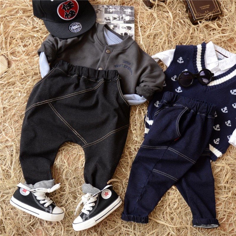 S64584A長いハーレムパンツカジュアル赤ちゃんの男の子デニムジーンズ-キッズ服　ジーンズ問屋・仕入れ・卸・卸売り