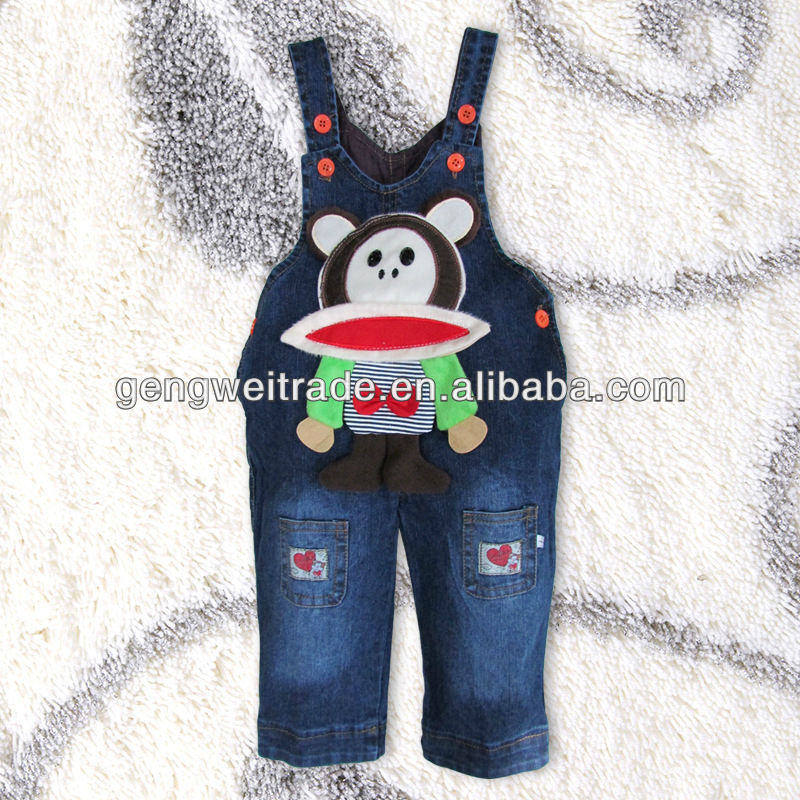 ファンシー猿デザイン子供男の子ジーンズ秋パンツ-キッズ服　ジーンズ問屋・仕入れ・卸・卸売り