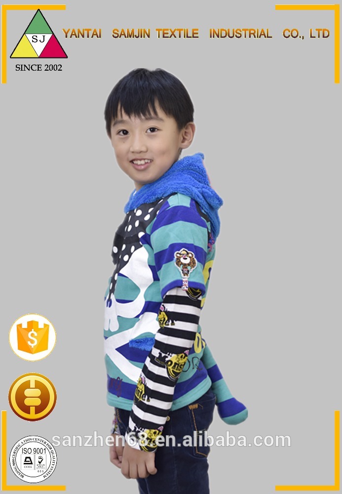 新しいデザイン2016その少年の単衣の上衣ファッションフード付きスプライシング-キッズ服　パーカー、スウェットシャツ問屋・仕入れ・卸・卸売り