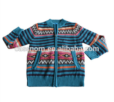 コンピュータ化ニット男の子の ジッパー カーディガン ポケット付き (ウール/アクリル)-キッズ服　セーター問屋・仕入れ・卸・卸売り