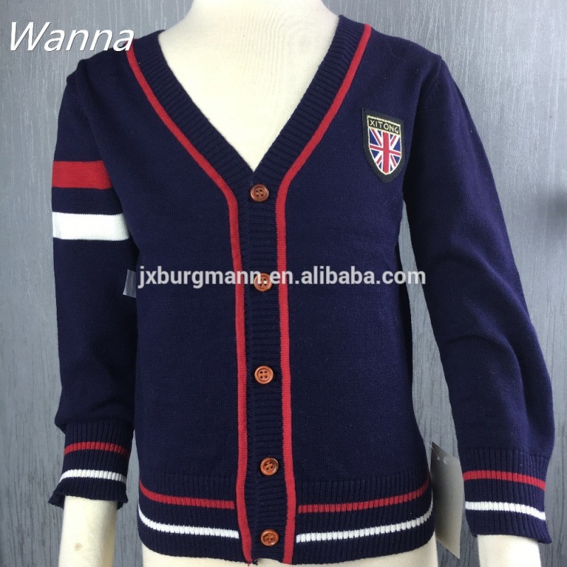 Vネック子供男の子長袖カーディガンセーターでキャンディストリップ-キッズ服　セーター問屋・仕入れ・卸・卸売り