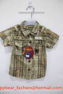 特殊プリントppbearチェックシャツを洗った男の子のための-キッズ服　シャツ、トップス問屋・仕入れ・卸・卸売り
