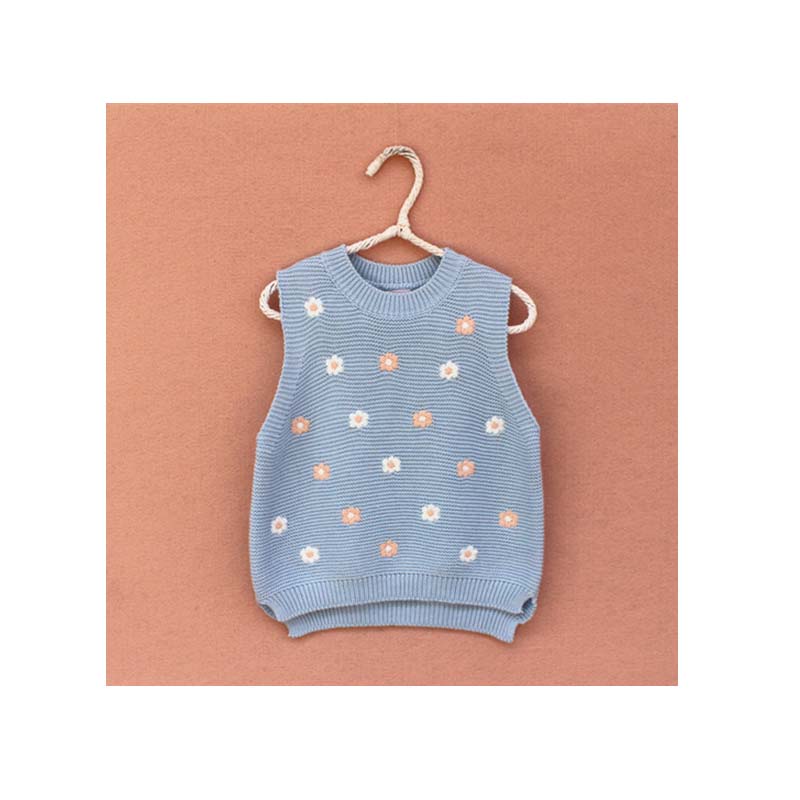 CB5156花刺繍ニットプルオーバー子供セーターベスト-キッズ服　セーター問屋・仕入れ・卸・卸売り