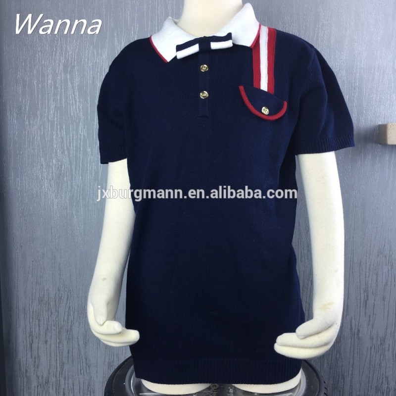 ホット販売ラペル襟ピュアカラーでポケット半袖セーター用キッド男の子-キッズ服　セーター問屋・仕入れ・卸・卸売り