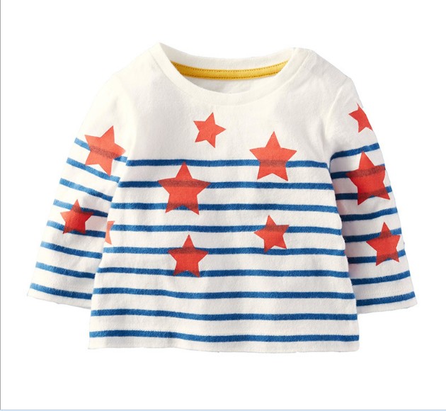 新しい子供tシャツ2016秋ロングスリーブレッドスターストライプtシャツラウンド襟トップス用キッズ男の子Q0250-キッズ服　シャツ、トップス問屋・仕入れ・卸・卸売り