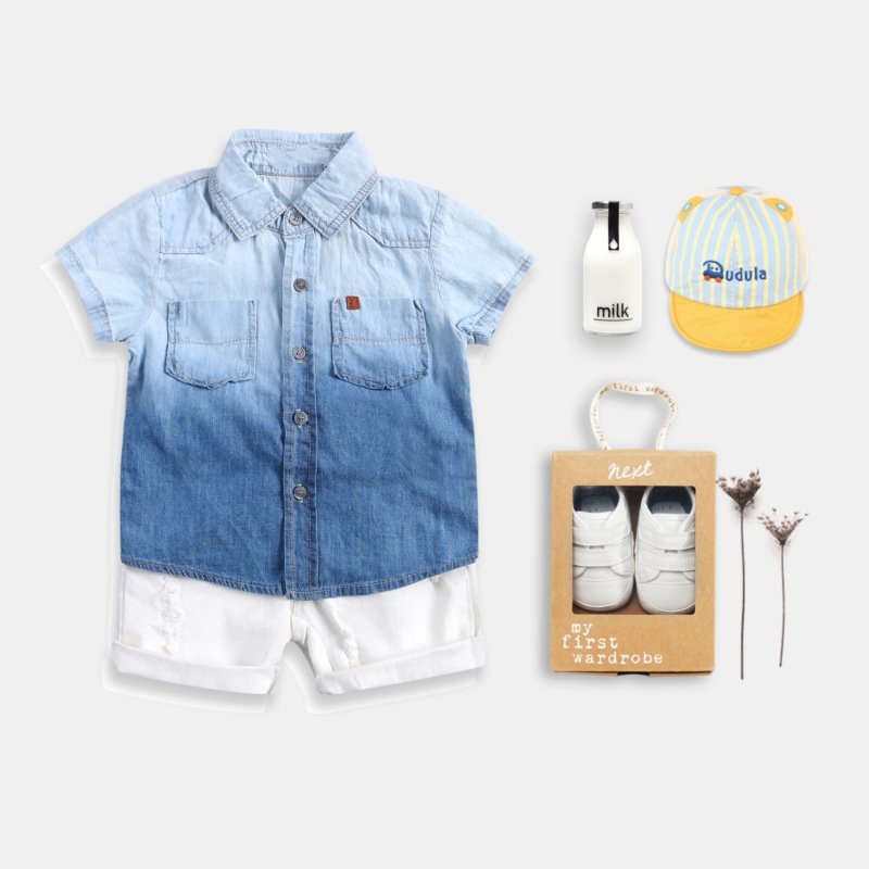 夏の楽しみと子供のシャツ洗浄勾配男の子デニムシャツ半袖-キッズ服　シャツ、トップス問屋・仕入れ・卸・卸売り