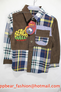 Ppbear付きコーデュロイチェックのシャツのための男の子の春の/秋株安い価格-キッズ服　シャツ、トップス問屋・仕入れ・卸・卸売り