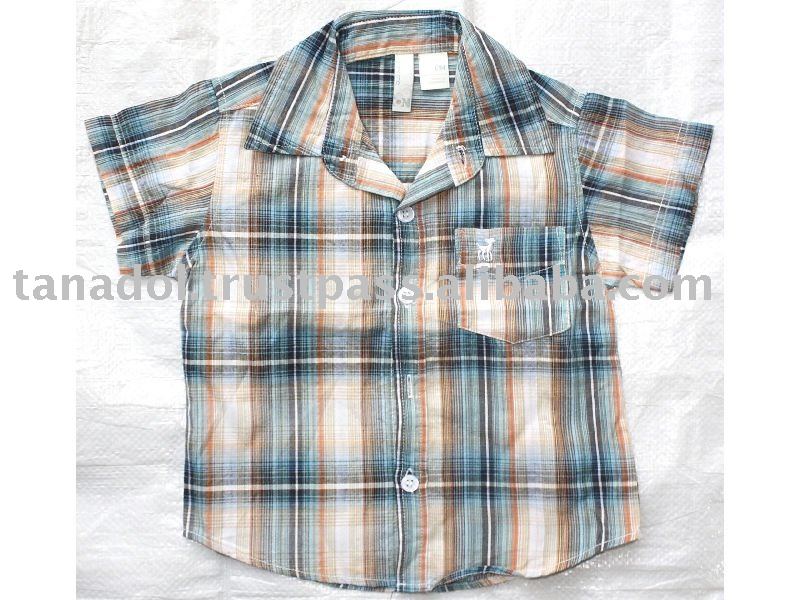 男の子の織シャツ、 短いslv、ポロシャツ、子供服、-キッズ服　シャツ、トップス問屋・仕入れ・卸・卸売り