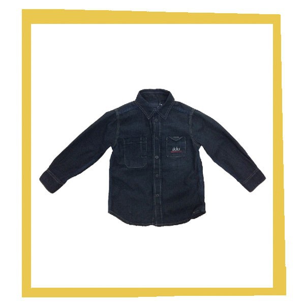 黒クールシックな男の子のデニム刺繍付きシャツ-キッズ服　シャツ、トップス問屋・仕入れ・卸・卸売り