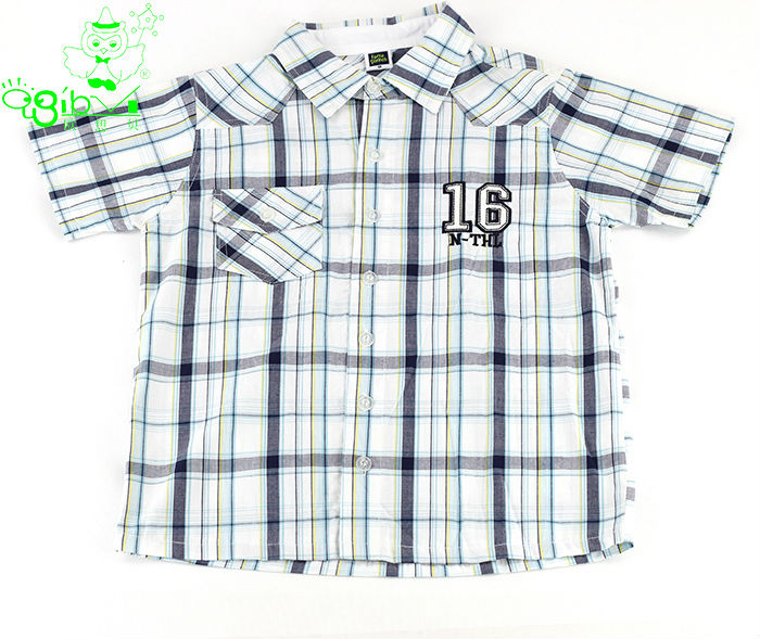 格子縞のシャツ男の子文字付きoemのブランド名の子供のシャツ縫製工場オリジナル-キッズ服　シャツ、トップス問屋・仕入れ・卸・卸売り