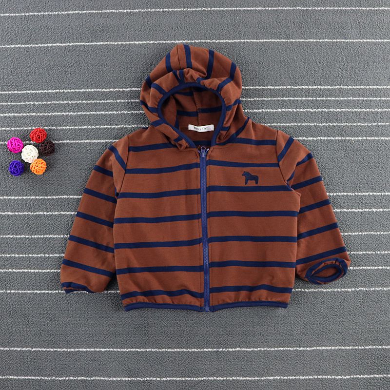 YET6058子供縞模様のジャケットジッパーフード付き子供コート-キッズ服　シャツ、トップス問屋・仕入れ・卸・卸売り