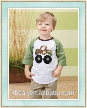 男の子のデザインtシャツトラックアップリケクール少年tシャツベビー男の子デザインのコットントップキッズoネックtシャツ秋ブティック子供服-キッズ服　シャツ、トップス問屋・仕入れ・卸・卸売り