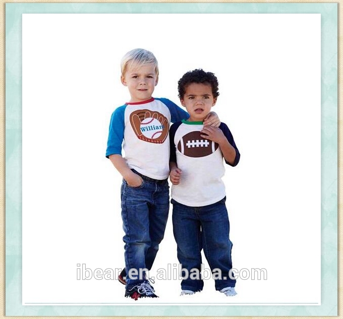 男の子アイシングフリルラグランtシャツブティックスポーツ服サッカー日野球刺繍入りフリルラグランシャツ男の子の最新デザイン-キッズ服　シャツ、トップス問屋・仕入れ・卸・卸売り