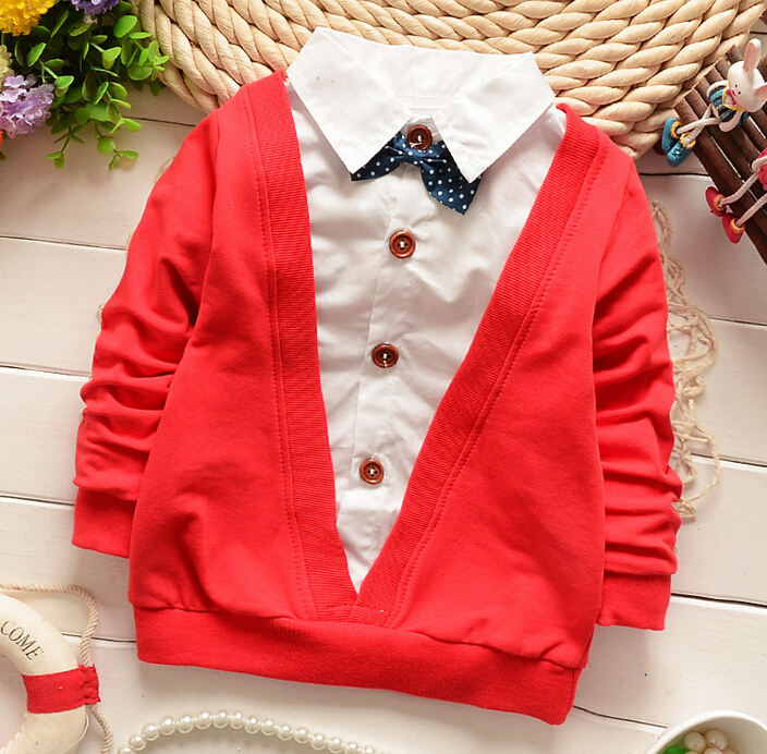 最新のファッション赤ちゃん男の子トップス偽二枚長袖トップス-キッズ服　シャツ、トップス問屋・仕入れ・卸・卸売り