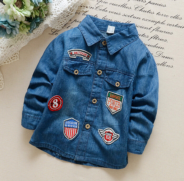 最新の子供の男の子のファッションシャツ長袖デニムシャツ-キッズ服　シャツ、トップス問屋・仕入れ・卸・卸売り