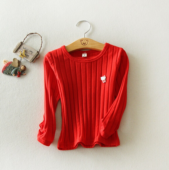 最新のキャンディーカラーの女の子ロングスリーブトップoネックデザイン-キッズ服　シャツ、トップス問屋・仕入れ・卸・卸売り