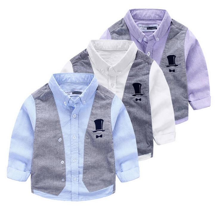 最新の偽の2ピースシャツ男の子長袖トップス-キッズ服　シャツ、トップス問屋・仕入れ・卸・卸売り